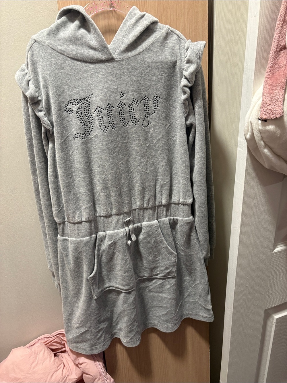Juicy Couture Light Gray Rhinestone Logo Hoodie Dress